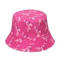 Close-up of pink flamingo print on canvas bucket hat with detailed stitching and texture - Rose Red