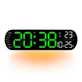 Reloj de pared digital con marco negro y pantalla LED verde para la hora y temperatura - Verde
