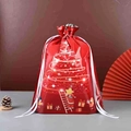 Red Christmas drawstring gift bag featuring festive tree and ladder illustration - 42*55cm Star Picking Santa