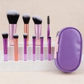 Mini 10-piece makeup brush set in purple and pink gradient with matching travel pouch - 10 Pcs Mixed Color Handle + Two-Tone Bag