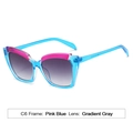 Pink and blue cat eye sunglasses for women with gradient gray lenses and stylish frame - C6 Pink Blue Frame Gradient Gray Lens