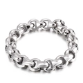 Bracelet chaîne à maillons D en acier titane argenté punk avec fermoir crâne - Chaîne Épaisse à Boucle en U Tête de Mort (KB49005-D)