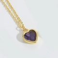 Elegant gold-tone O-chain necklace featuring a vibrant purple heart-shaped stone pendant - Purple