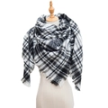 Classic black and white checkered knit scarf with fringe trim on a mannequin - 135x135x200cm / SJ-08# Wide Stripe Black Grey