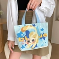 Borsa tote in tela azzurra con gatto giallo cartoon e scritta blue per uso quotidiano - Gatto Magico