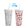 Bicchiere da 710ml in plastica che cambia colore al freddo con motivi cuore e chiave - Bicchiere cambiacolore con freccia e cuore per San Valentino