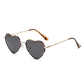 Retro heart-shaped polarized sunglasses with golden metal frame and tortoiseshell details - Gold Frame Leopard Rim Grey Lens C16