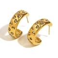 Elegant 18K gold plated C-shape star earrings with cubic zirconia and geometric details - Star Moon Zirconia C-Shape Style (Gold) / Gold