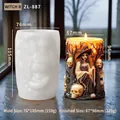Halloween witch silicone mold for candles with intricate skull and tree details - Witch B