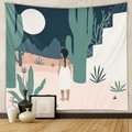 Detail of bohemian tapestry featuring a girl and desert moon in a modern cozy room setup - Mld216