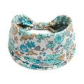 Elastisches Boho-Baumwoll-Stirnband mit blau-orangefarbenem Paisley-Blumenmuster für Damen - Off-White Blaugrün Gelb Grau Blumenmuster (#66)