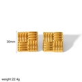 Detailed view of 18k gold plated square earrings with textured weave pattern and 30mm size - Woven Square Style (TE6858-G) / Gold