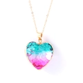 Colorful heart-shaped crystal pendant with gold edge and gradient resin design - Gold Edge Rainbow 3 Heart 30mm - Pendant Only