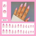Pink and white wave pattern oval press-on nails set including 24 pieces for women - Rose Red Wave (W205)