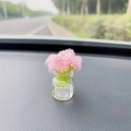 Pink artificial flower in glass vase with liquid for car dashboard ornament - Pink Gypsophila