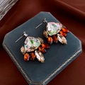 Orecchini vintage con pietra di vetro cangiante e cristalli champagne su perno in argento - Stile a Goccia d'Acqua con Strass Arancioni (Perno in Argento S925)