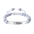Adjustable white turquoise bead bracelet with engraved stainless steel bar and hearts - White Turquoise - Kids Bracelet