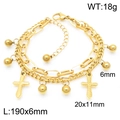 Double-layered gold chain bracelet with cross and bead charms on a white background - Style E Gold (KB187010-Z)
