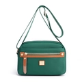Dark green nylon crossbody bag with contrast brown leather trim and gold zippers - Forest Green