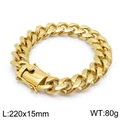 Bracciale da uomo a catena cubana in acciaio inossidabile dorato, 15 mm di larghezza - 15mm di Larghezza x 22cm di Lunghezza / Oro
