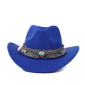 Détail d'un chapeau de cowboy bleu avec pierre turquoise et ruban à franges bohème - M (56-59cm) / Bleu Gland Ethnique