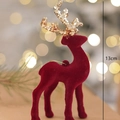 Pink Christmas deer ornament with red flocking and gold glitter antlers, 13cm height - 13cm Red Reindeer