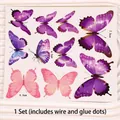 Set of 9 purple and pink butterflies cake toppers with wire and glue dots - Printed Colorful Butterfly (Style 4)