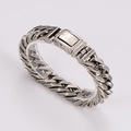 Macro detail of vintage cuban chain bracelet with square metal buckle clasp - Antique Silver