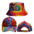 Detail of tie-dye rainbow sun hat set featuring fisherman cap and adjustable baseball hat - Rainbow Swirl Tie-Dye Set (Style 3) / Baseball Cap + Bucket Hat