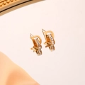 Elegant gold D-letter stud earrings with inlaid zircon crystals on a warm satin background - Letter D Rhinestone Stud Earrings (5574) / Gold