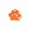 Gold stainless steel paw-shaped pet ID tag with vibrant orange glitter inlay - Orange