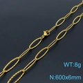 Golden sparkling stainless steel chain necklace for women, 600x6mm size, weight 8g - Gold Necklace 60cm (KN197658-Z)