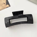 Glossy black large rectangular hollow shark hair claw clip in minimalist geometric design - 10.5cm / Bright Black