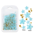Light blue resin five-petal flower nail charms with gold beads in 3mm and 6mm sizes - Lake Blue Flower With Gold Bead