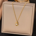 Minimalist 18K gold plated steel necklace with organic metal and pearl pendant - Pea Wrinkled Artificial Pearl (AH362) / Gold