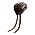 Winter knitted earflap beanie with Nordic geometric pattern and long chin ties for warmth - Coffee