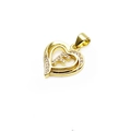 Detailed view of a gold heart-shaped pendant with letter F and inlaid cubic zirconia - Letter F