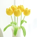 Handmade crochet yellow tulip bouquet with green leaves in a white ceramic vase - Plump Tulip Yellow