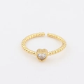 18K gold plated beaded open ring featuring a sparkling heart-shaped zircon center - Adjustable Open / White