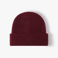 Classic deep red cuffed beanie hat featuring warm thick knitted wool for winter fashion - Adjustable / Knitted Cuffed Style (24B064) / Burgundy
