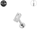 Clou de piercing en titane F136 avec cristal rectangulaire pour lèvre ou oreille - Argent (1.2mm*8mm Zircone Rectangulaire)