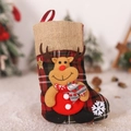 Detail of Christmas stocking with 3D plush reindeer on red and green plaid fabric - Burlap Edge Reindeer Style (E-W91)