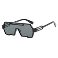 Futuristic punk sunglasses with geometric black frame and hollow temple detail - Black Frame Black Grey Lens
