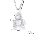 Silver bear necklace with micro-paved cubic zirconia and heart-shaped stone pendant - Silver White Heart (N00322-2)