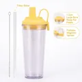 Yellow lid dual-layer straw cup with 1.2cm Tritan wide straw and portable handle - 24oz / Lemon Yellow