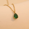 Golden necklace featuring a vibrant green teardrop gemstone pendant for women - August (Light Green)