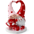 Statue de nain de Saint-Valentin avec inscription love et roses sur socle blanc - Gnome de couple de la Saint-Valentin B (tenant un cœur)