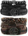 Set bracciale multistrato uomo in pelle con ciondoli albero della vita e scudo nero e marrone - Set Multistrato Nero/Marrone / Set di Esposizione 1 (17 Pezzi)