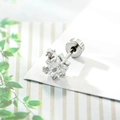 Single silver star stud earring with large clear zircon and smaller accents - White
