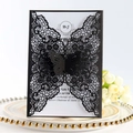 Elegant black laser cut wedding invitation card with butterfly pattern and white insert - Black